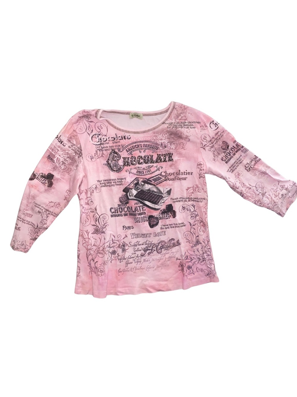 Cactus Womens Large Pink Chocolate Rhinestone Graphic 3/4 Sleeve Y2K Top